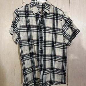 Men's Black and White Plaid Shirt